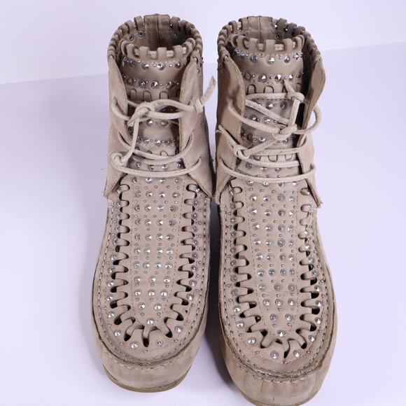 SAM EDELMAN Katelyn Studded Moccasin Ankle Boots Putty Lace Up Women's 7.5M - Picture 8 of 9
